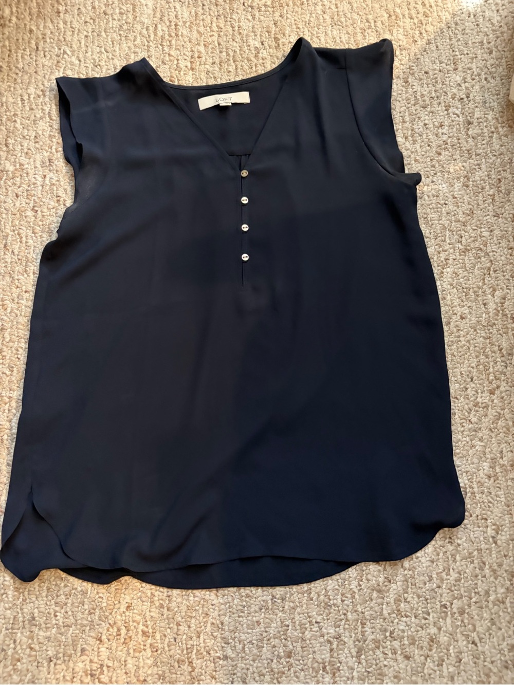 LOFT Navy Sleeveless V-Neck Henley Blouse